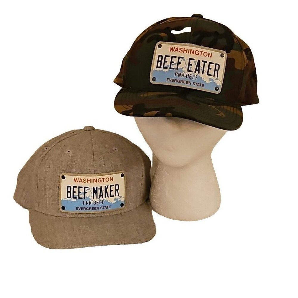 Cattle Ranchers Hat Lot WA State Beef Producers Cap Leather License Plate Patch